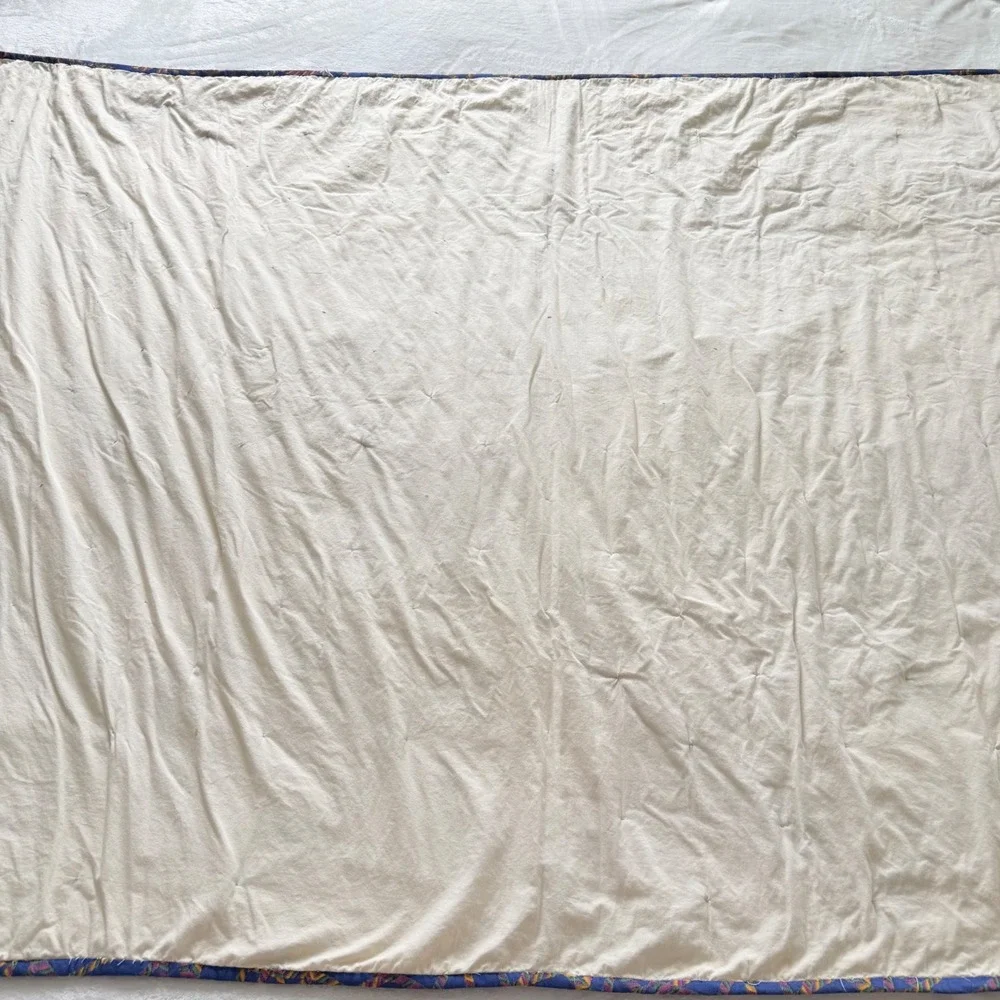 VTG Handmade Patchwork Quilt Throw Twin Purple Cream Tied Cottagecore 1990